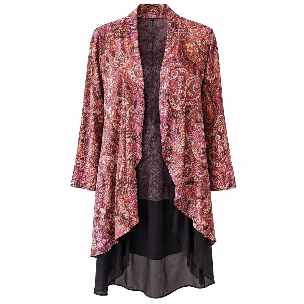 Aria A Lagenlook Asymmetrical Textured Tunic Top Kaftan Burnout Rayon Nylon